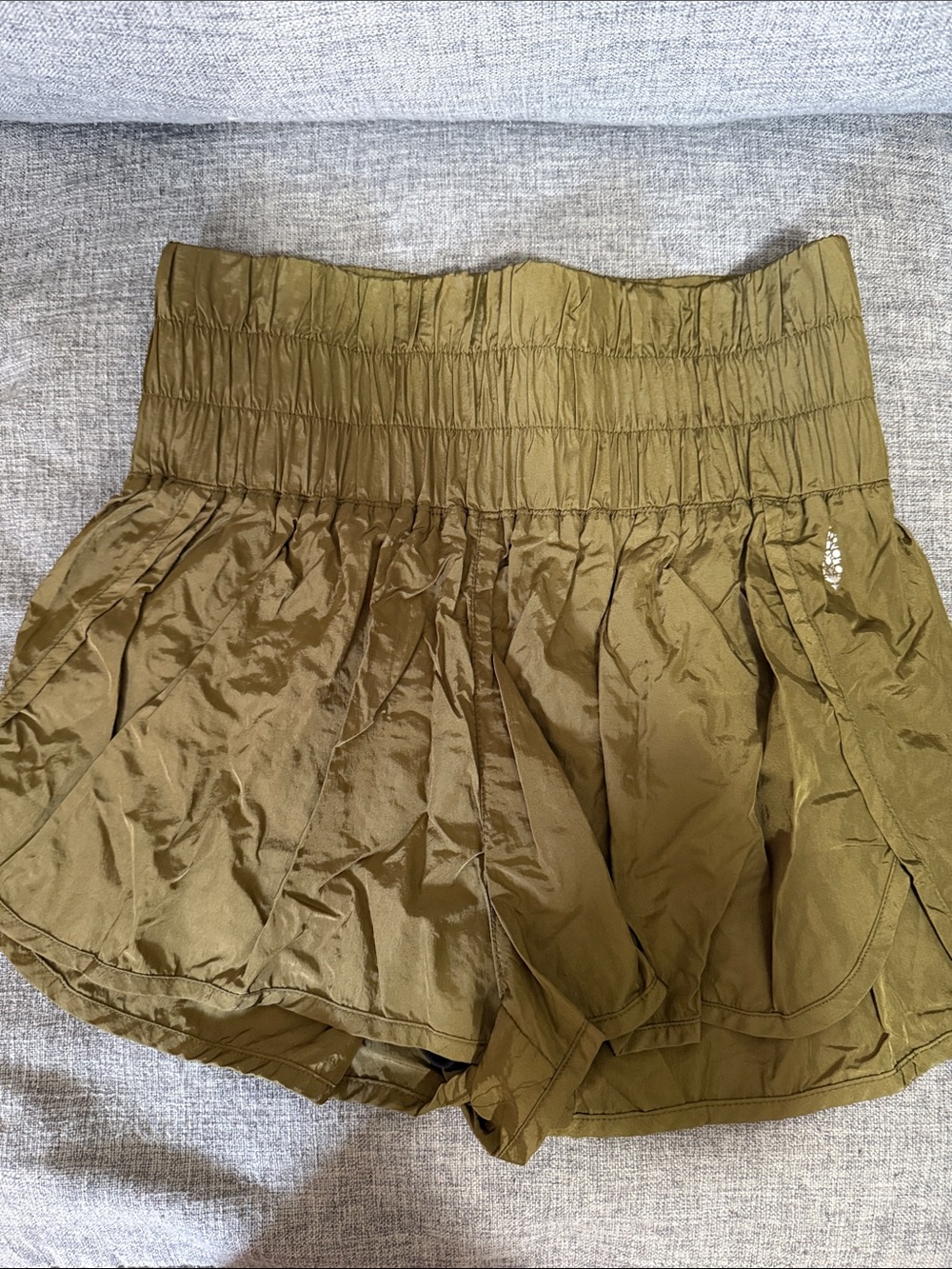 Free People Olive High-Waist Smocked Athletic Shorts